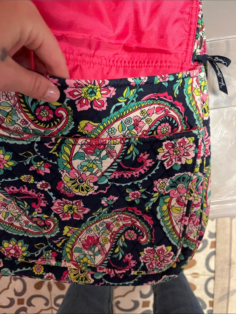 Vera Bradley Floral Quilted Crossbody in Navy, Pink & Teal - Picture 4 of 8